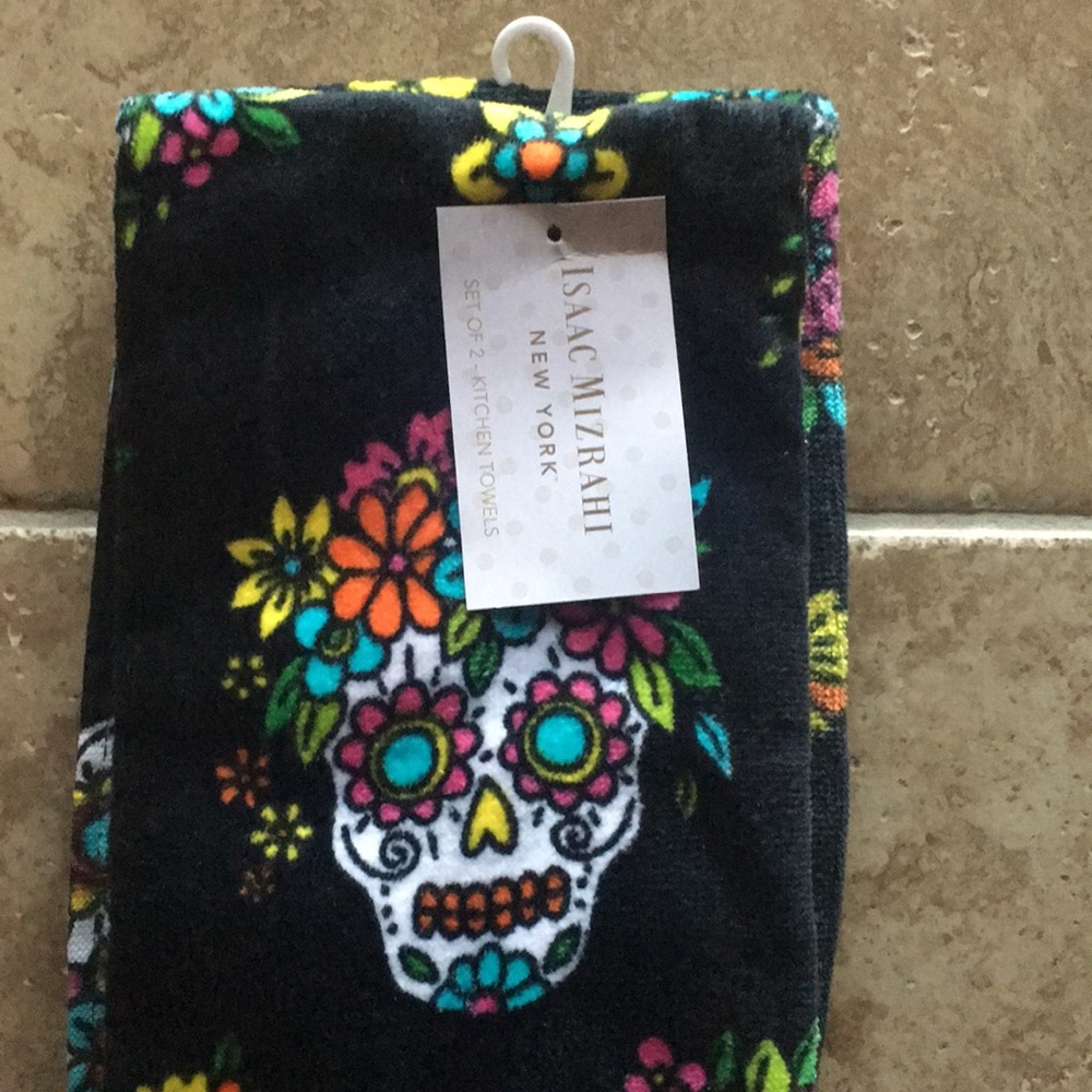 ISAAC MIIZRAHI Sugar Skull Kitchen Towels 🌺💀🖤🌸